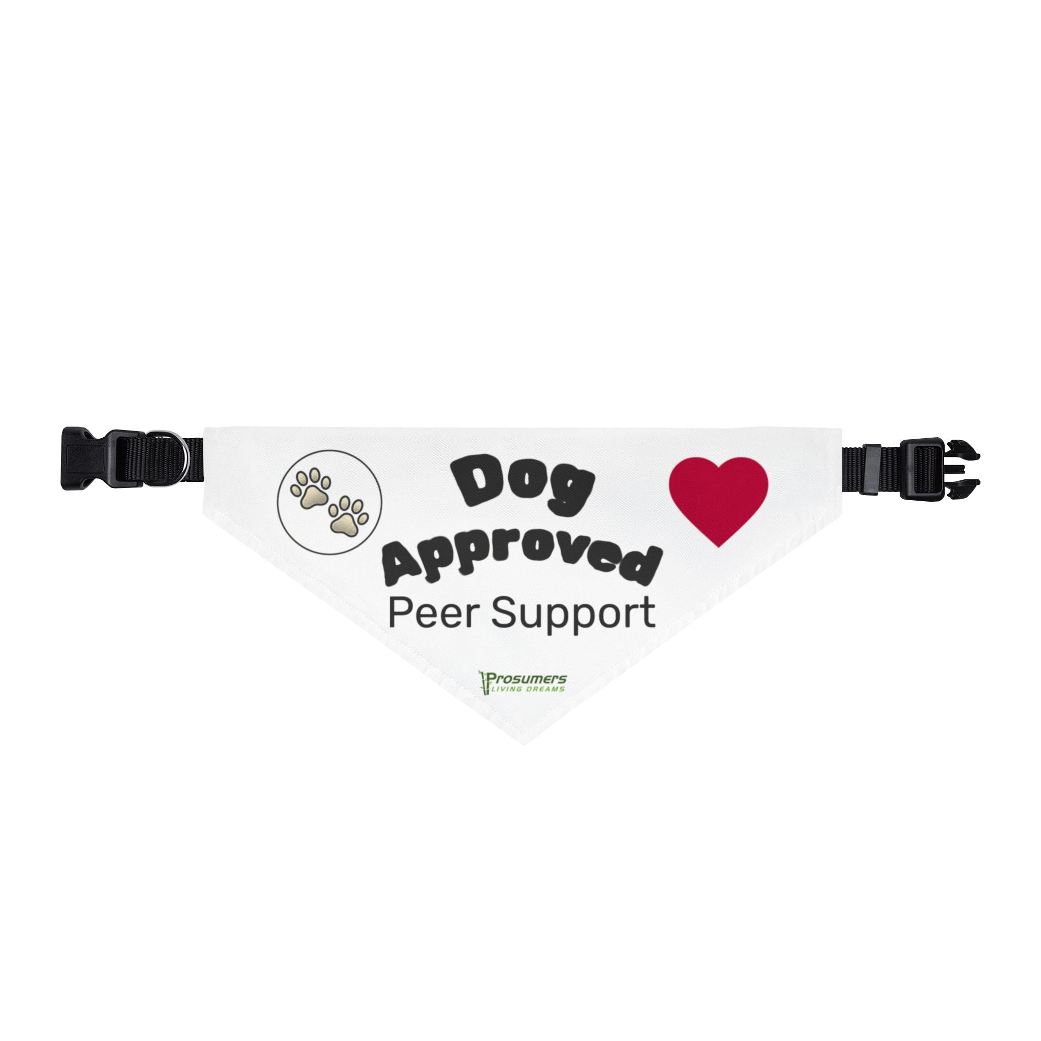 Clip-On Pet Bandana — "Dog Approved" Peer Support Heart Paw Design