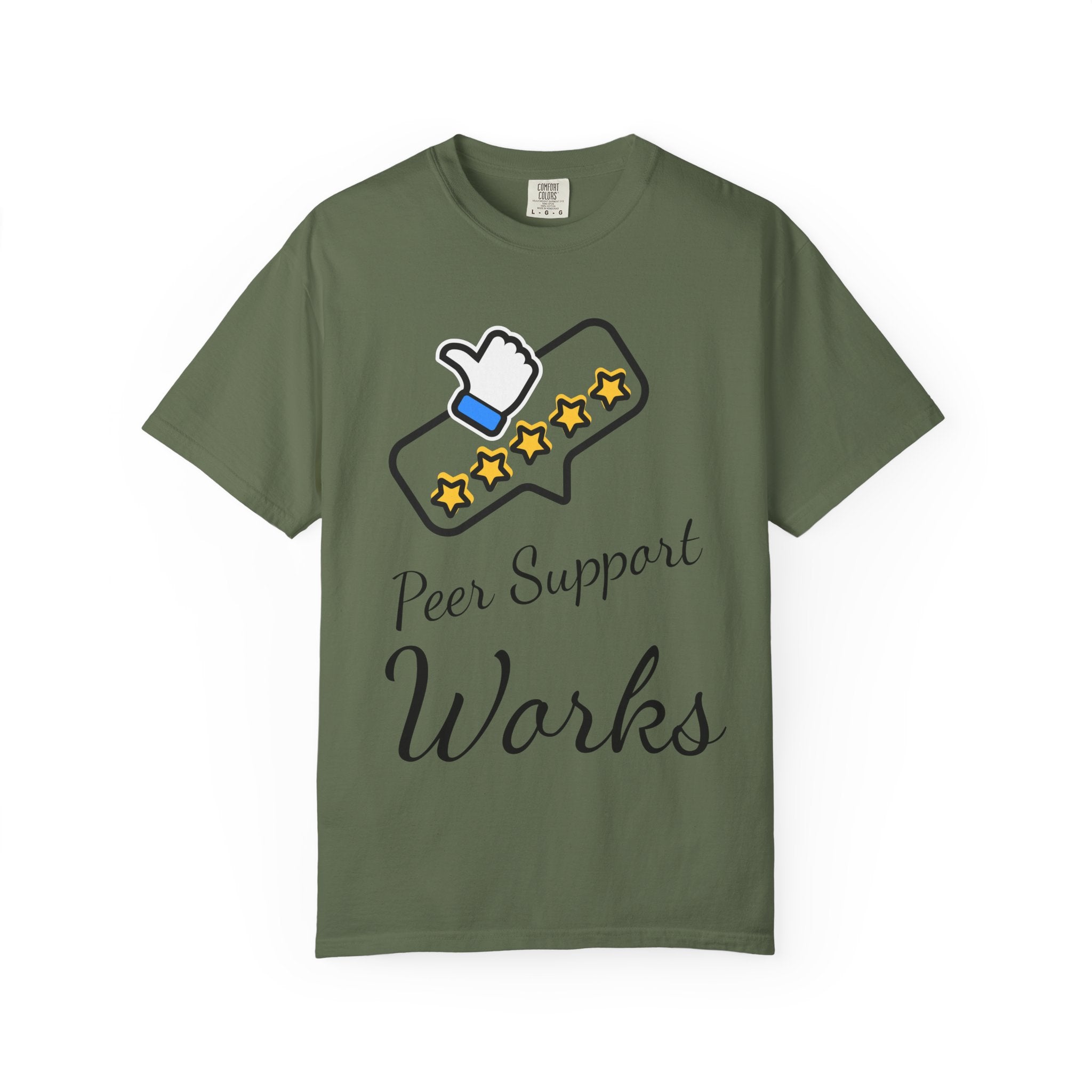 Backed by Research, Powered by Hope —  Peer Support Works T-Shirt —