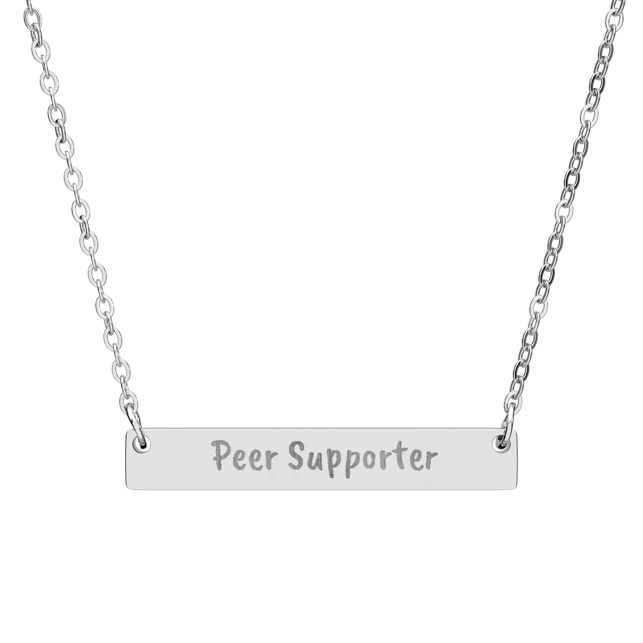 Engraved "Peer Supporter" Horizontal Bar Necklace - Personalized Mental Health Awareness Jewelry