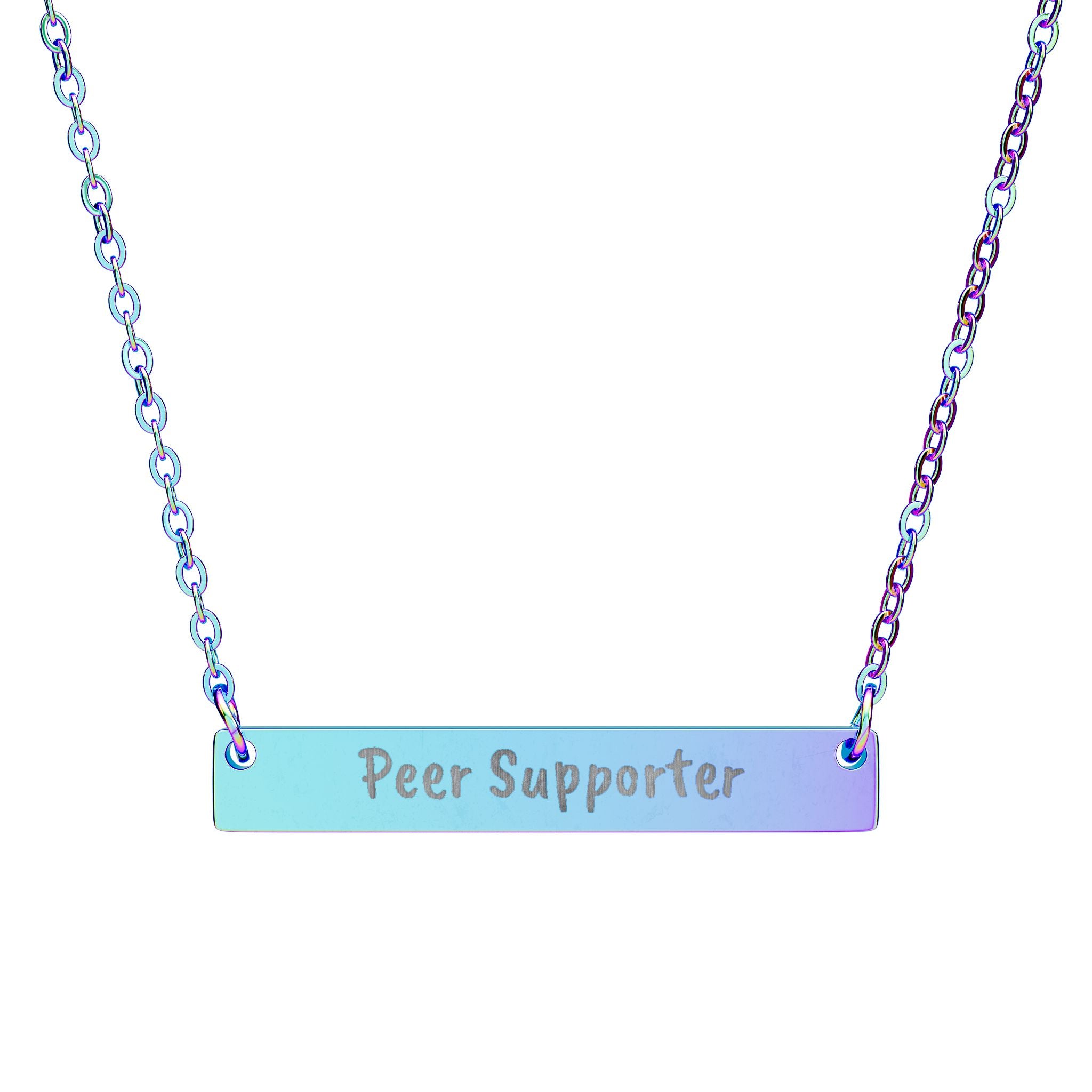 Engraved "Peer Supporter" Horizontal Bar Necklace - Personalized Mental Health Awareness Jewelry