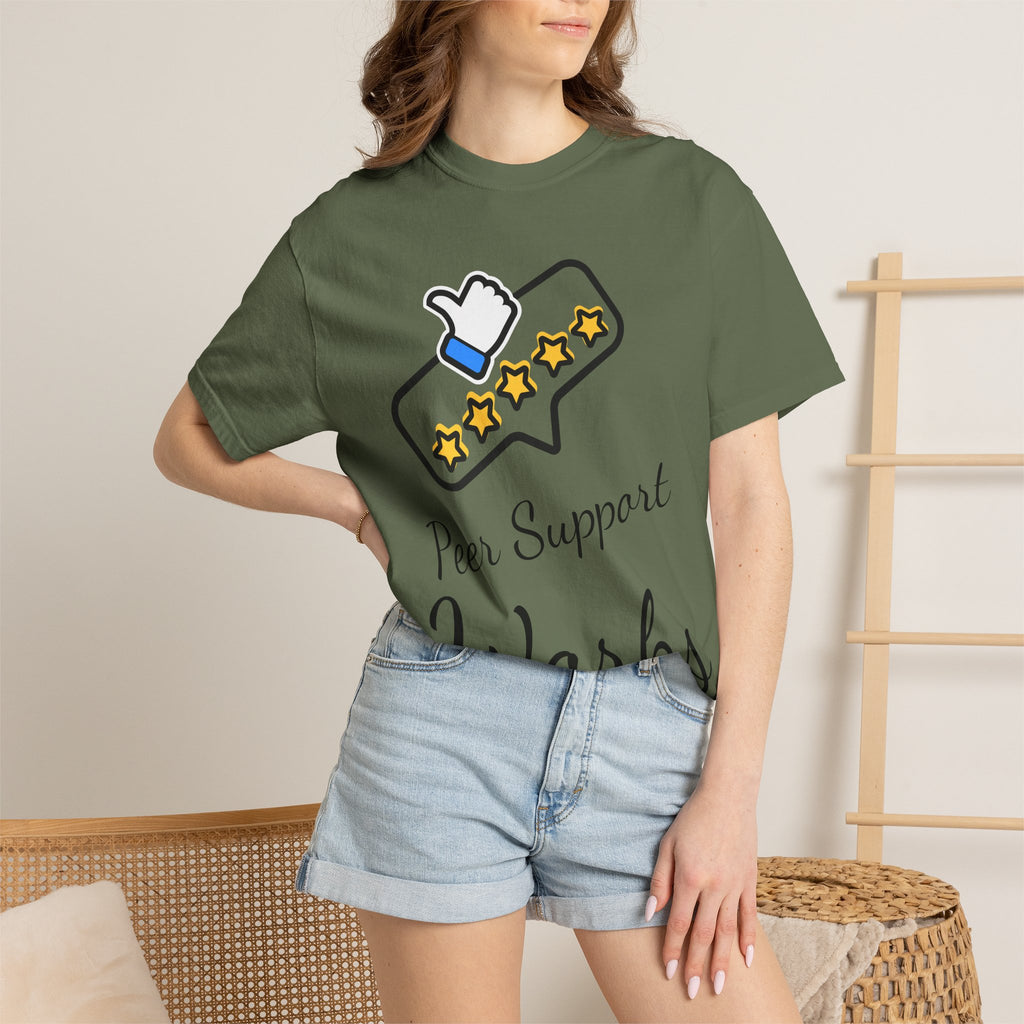 Backed by Research, Powered by Hope —  Peer Support Works T-Shirt —